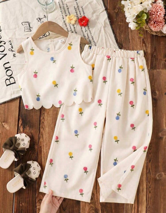 CONJUNTO BEIGE FLORES MULTICOLOR