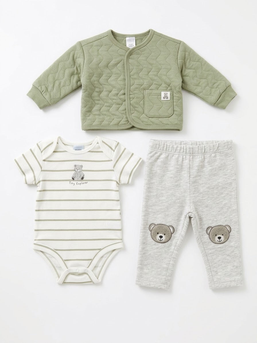 SET 3 PIEZAS BEBÉ VERDE OSITO