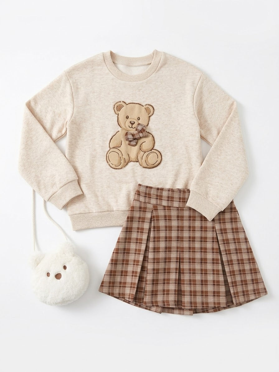 SET 3 PIEZAS FALDA CUADRICULADA CON OSO