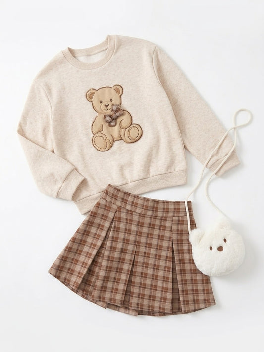SET 3 PIEZAS FALDA CUADRICULADA CON OSO