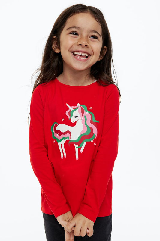 Camisa Manga Larga Roja Unicornio