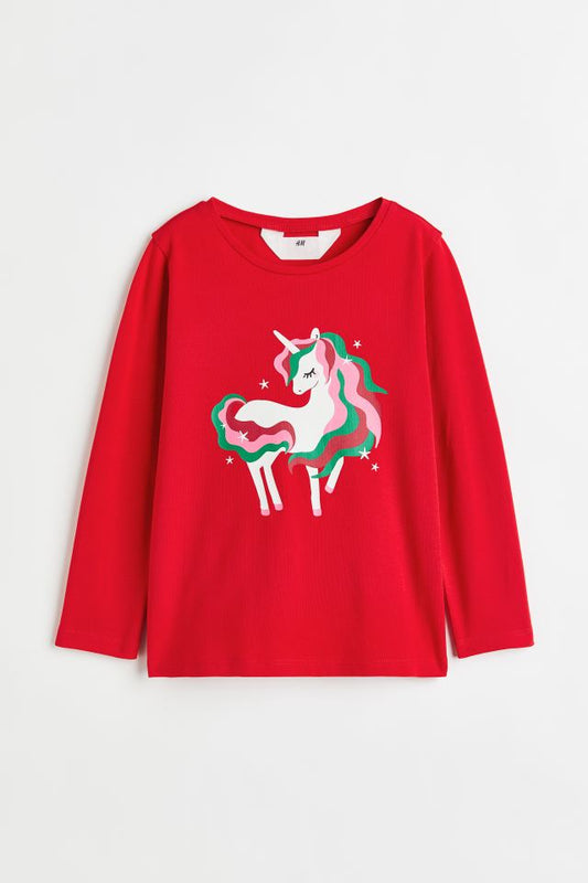 Camisa Manga Larga Roja Unicornio