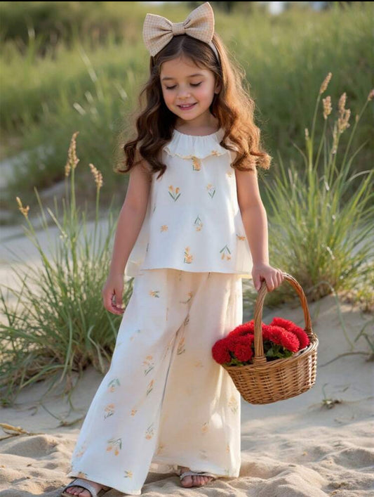 Conjunto Blanco Con Flores Amarillas