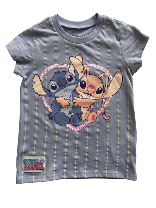 Camiseta Stitch Morada Con Rayas Gris