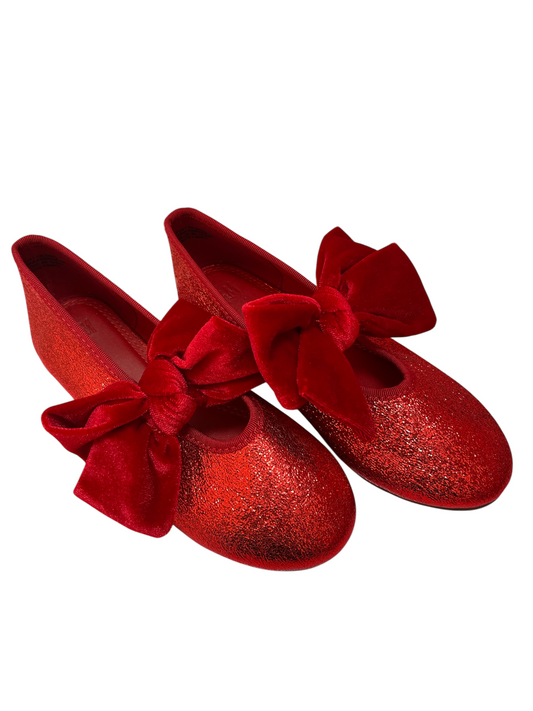 Flats Rojas Escarchadas Con Moño