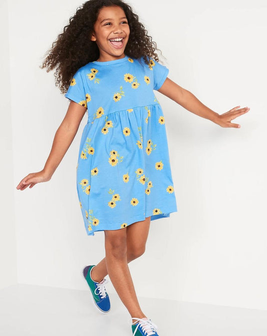 Vestido Azul con Girasoles