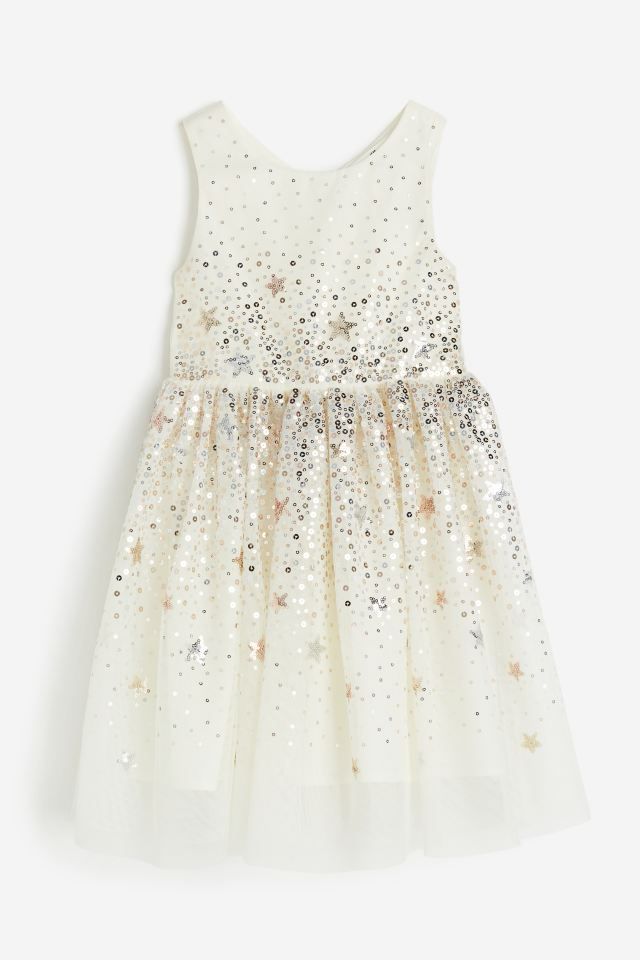 Vestido Blanco con Estrellas y Lentejuelas